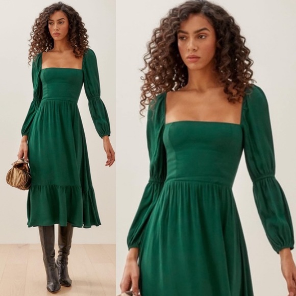 NEW Reformation Mica Dress in Green Size 8 boho midi - Picture 2 of 15